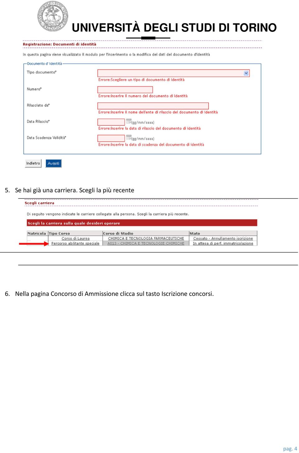 Nella pagina Concorso di