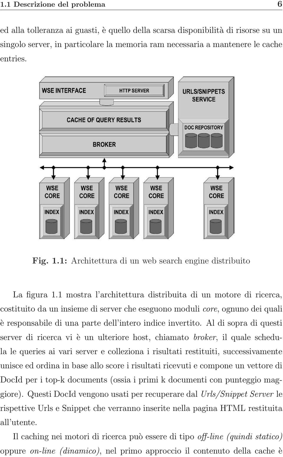1 mostra l architettura distribuita di un motore di ricerca, costituito da un insieme di server che eseguono moduli core, ognuno dei quali è responsabile di una parte dell intero indice invertito.