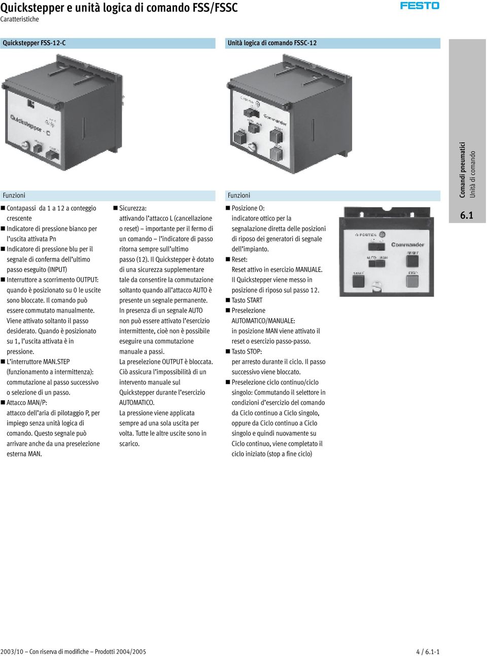 Tasto START Preselezione AUTOMATICO/MANUALE: in posizione MAN viene attivato il reset o esercizio passo-passo. Tasto STOP: per arresto durante il ciclo. Il passo successivo viene bloccato.