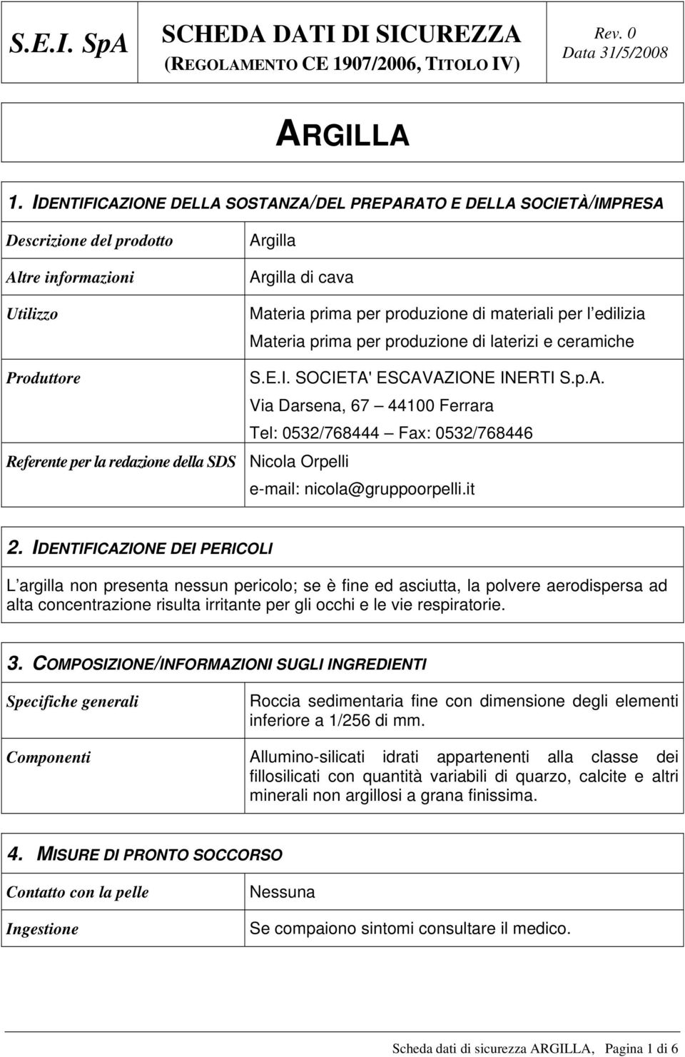 edilizia Materia prima per produzione di laterizi e ceramiche Produttore S.E.I. SOCIETA'