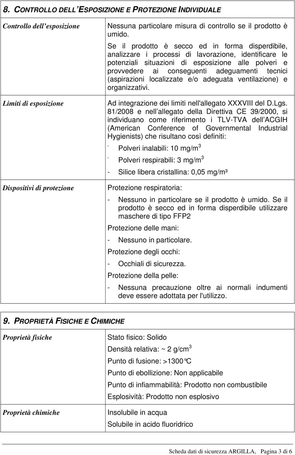 tecnici (aspirazioni localizzate e/o adeguata ventilazione) e organizzativi. Ad integrazione dei limiti nell'allegato XXXVIII del D.Lgs.