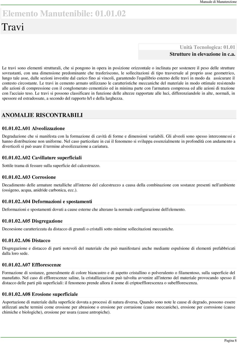 i Manuale di Manutenzione Unità Tecnologica: 01.01 Strutture in elevazione in c.a. Le travi sono elementi strutturali, che si pongono in opera in posizione orizzontale o inclinata per sostenere il