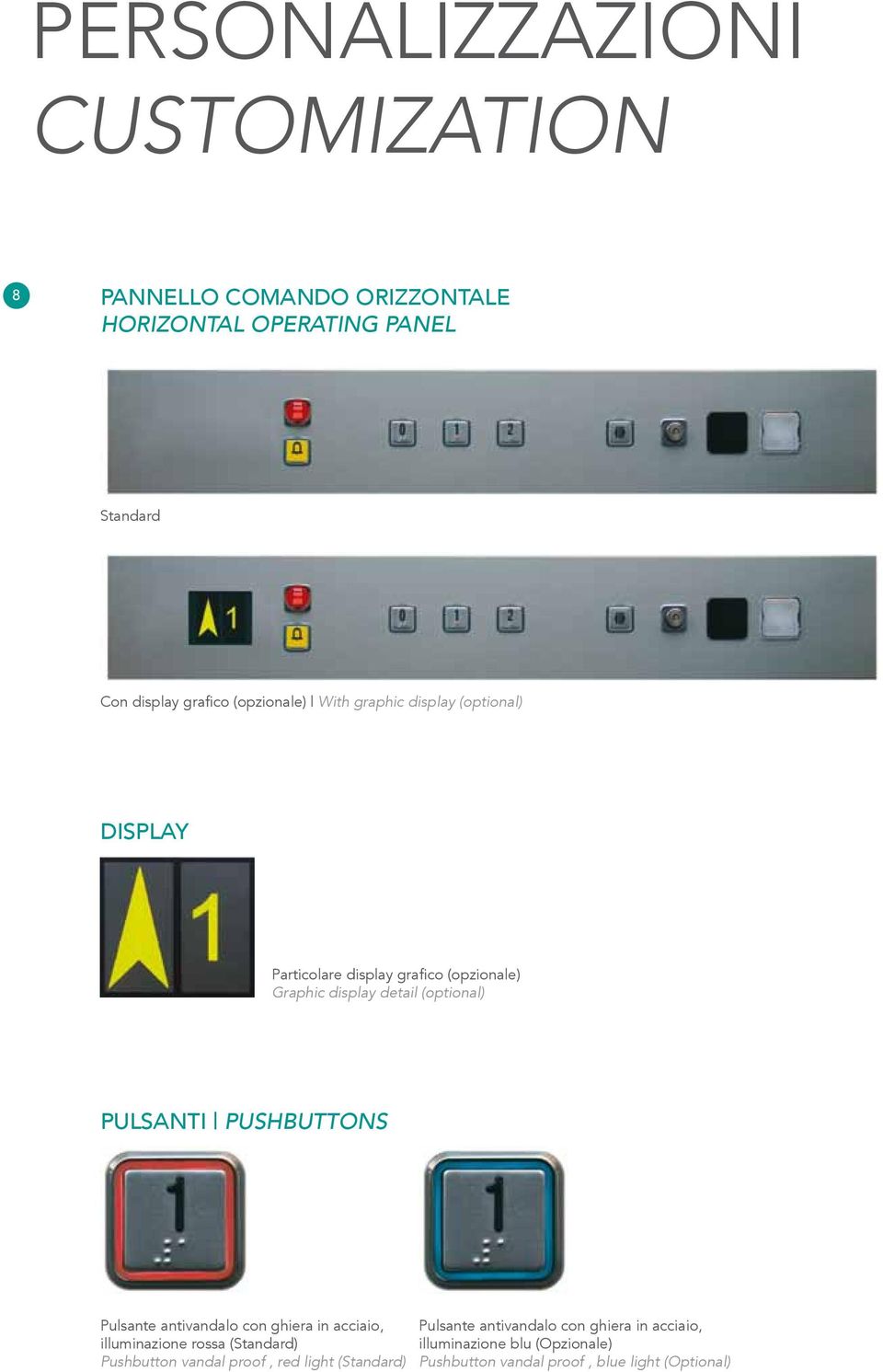 pulsanti pushbuttons Pulsante antivandalo con ghiera in acciaio, illuminazione rossa (Standard) Pushbutton vandal proof, red