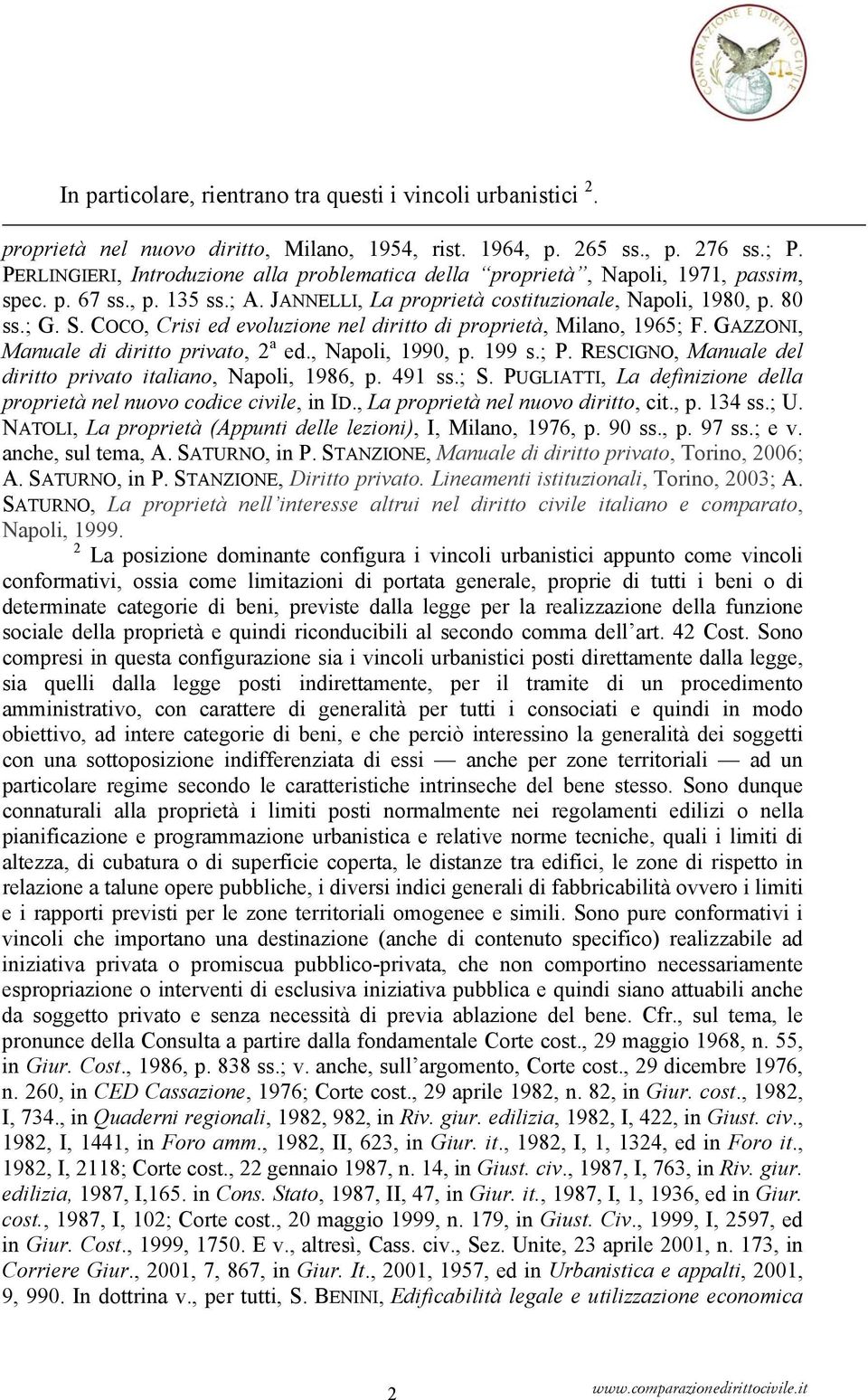 COCO, Crisi ed evoluzione nel diritto di proprietà, Milano, 1965; F. GAZZONI, Manuale di diritto privato, 2 a ed., Napoli, 1990, p. 199 s.; P.