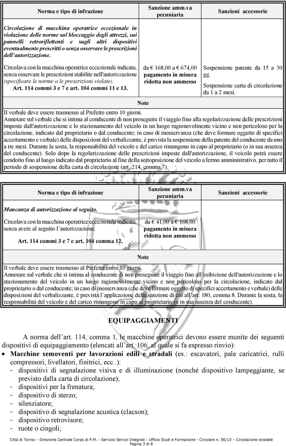 Circolava con la macchina operatrice eccezionale indicata, senza osservare le prescrizioni stabilite nell'autorizzazione (specificare le norme o le prescrizioni violate). Art. 114 commi 3 e 7 e art.