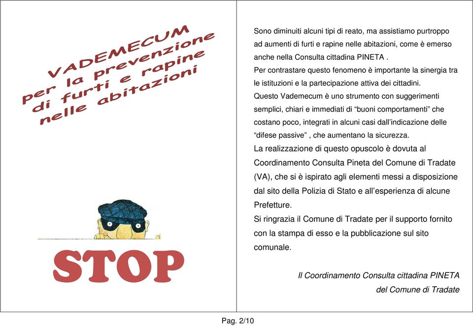 Questo Vademecum è uno strumento con suggerimenti semplici, chiari e immediati di buoni comportamenti che costano poco, integrati in alcuni casi dall indicazione delle difese passive, che aumentano