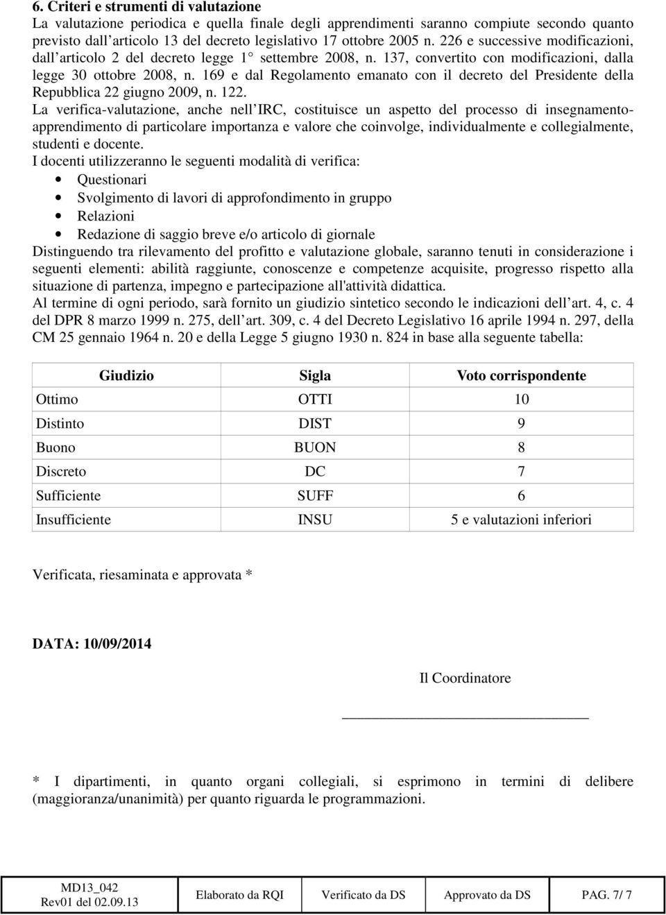 169 e dal Regolamento emanato con il decreto del Presidente della Repubblica 22 giugno 2009, n. 122.