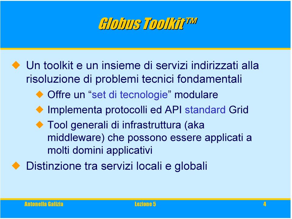 standard Grid Tool generali di infrastruttura (aka middleware) che possono essere applicati