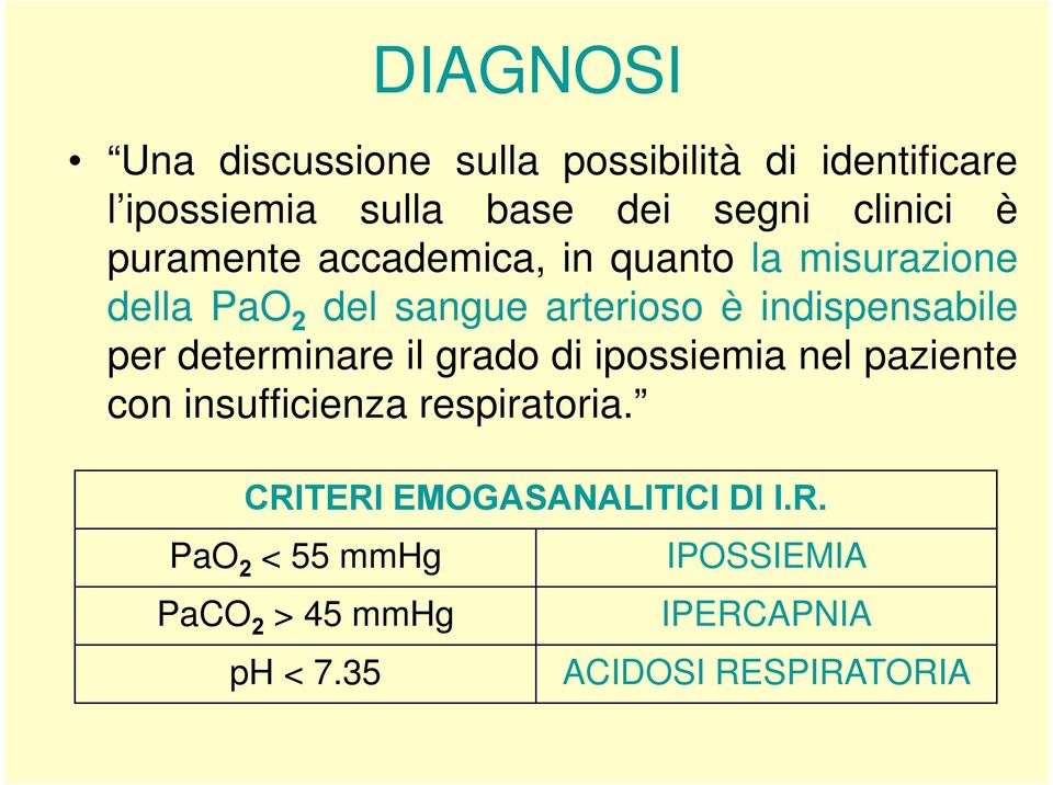 indispensabile per determinare il grado di ipossiemia nel paziente con insufficienza i respiratoria.