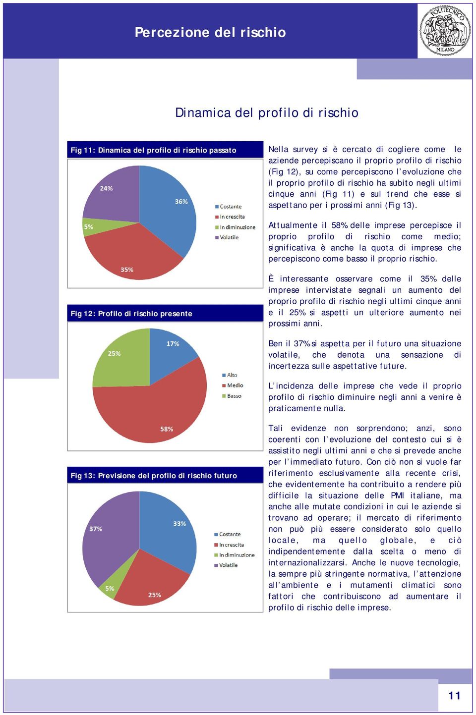 Attualmente il 58% delle imprese percepisce il proprio profilo di rischio come medio; significativa è anche la quota di imprese che percepiscono come basso il proprio rischio.