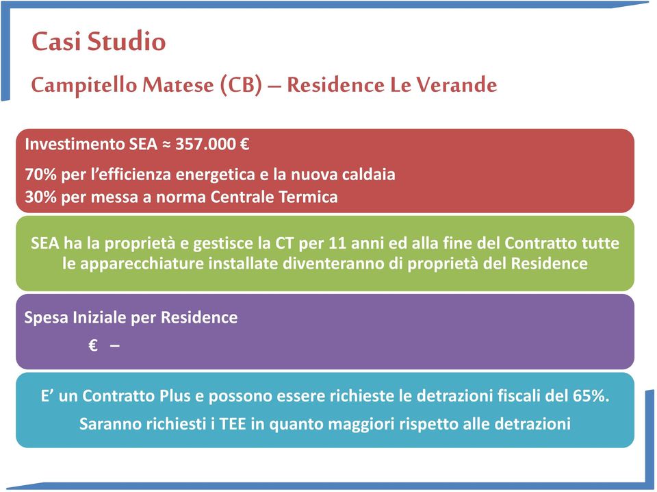 gestisce la CT per 11 anni ed alla fine del Contratto tutte le apparecchiature installate diventeranno di proprietà del