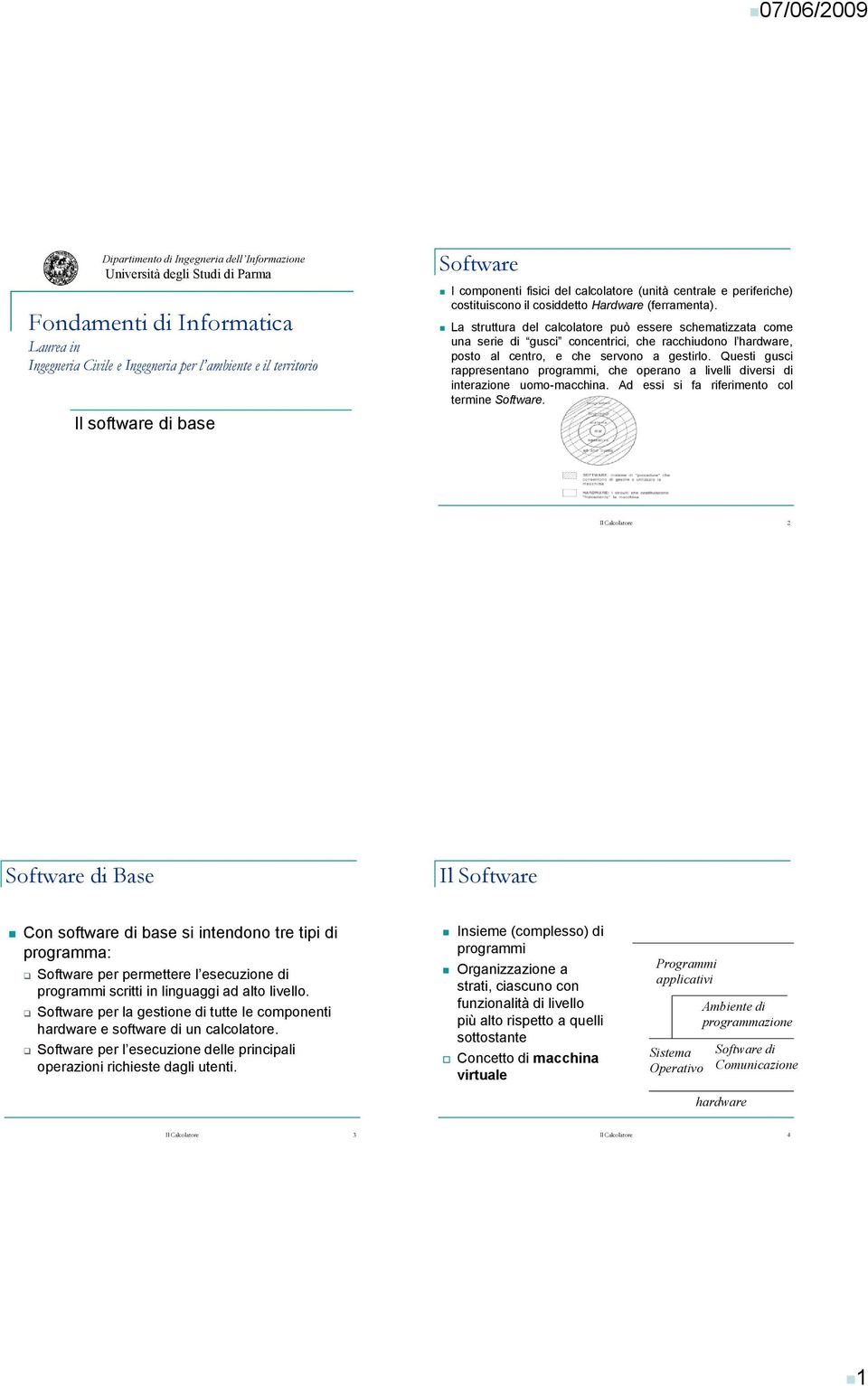 La struttura del calcolatore può essere schematizzata come una serie di gusci concentrici, che racchiudono l hardware, posto al centro, e che servono a gestirlo.