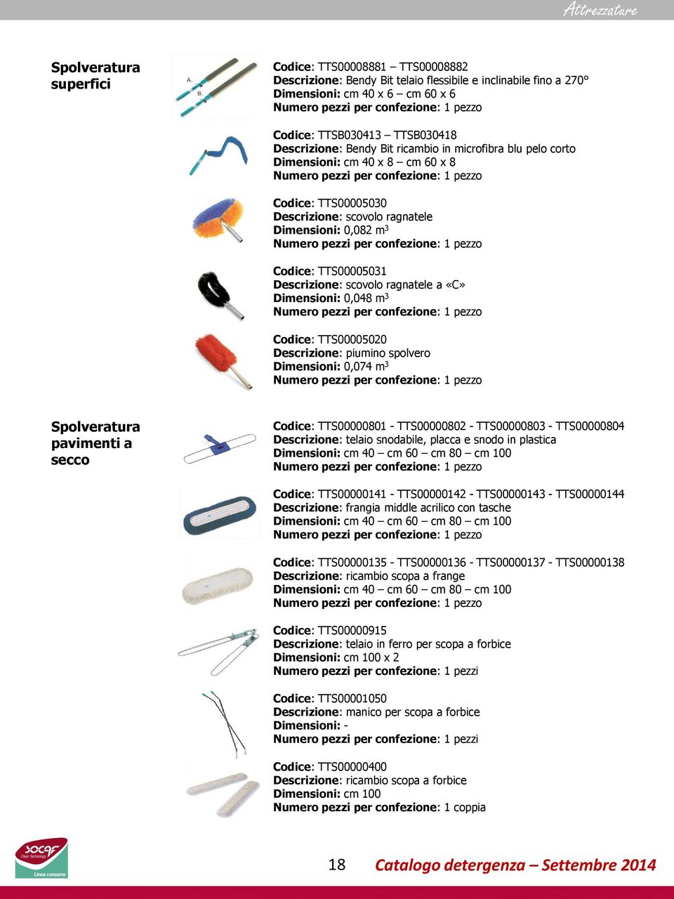 scovolo ragnatele a «C» Dimensioni: 0,048 m 3 Codice: TTS00005020 Descrizione: piumino spolvero Dimensioni: 0,074 m 3 Spolveratura pavimenti a secco Codice: TTS00000801 - TTS00000802 - TTS00000803 -