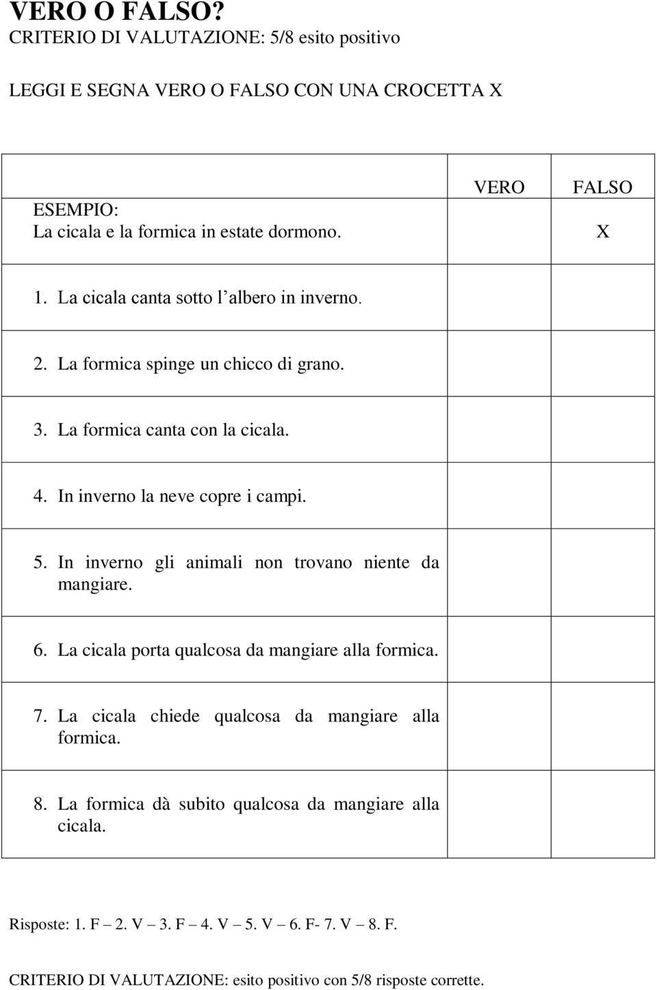 In inverno la neve copre i campi. 5. In inverno gli animali non trovano niente da mangiare. 6. La cicala porta qualcosa da mangiare alla formica. 7.