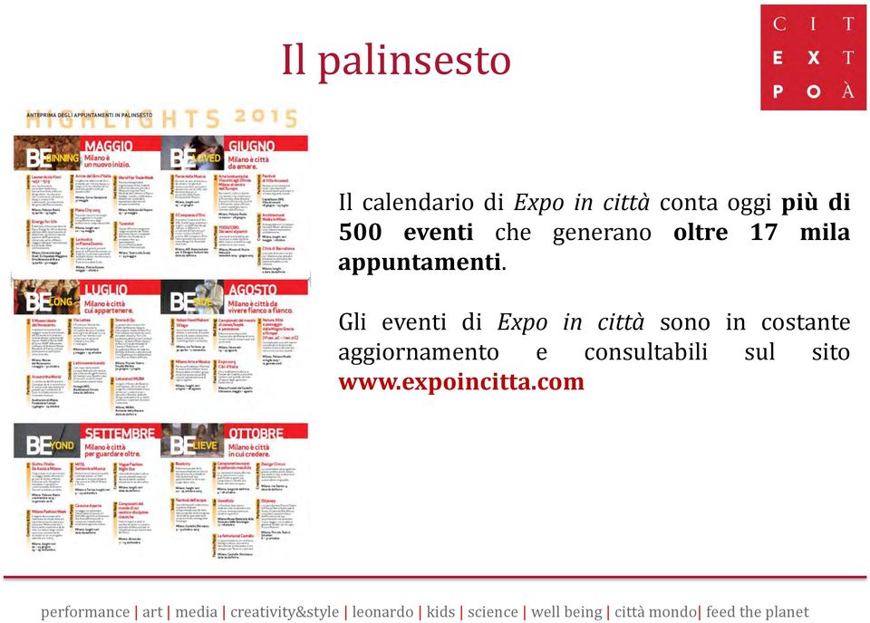 Gli eventi di Expo in città sono in costante aggiornamento e consultabili sul