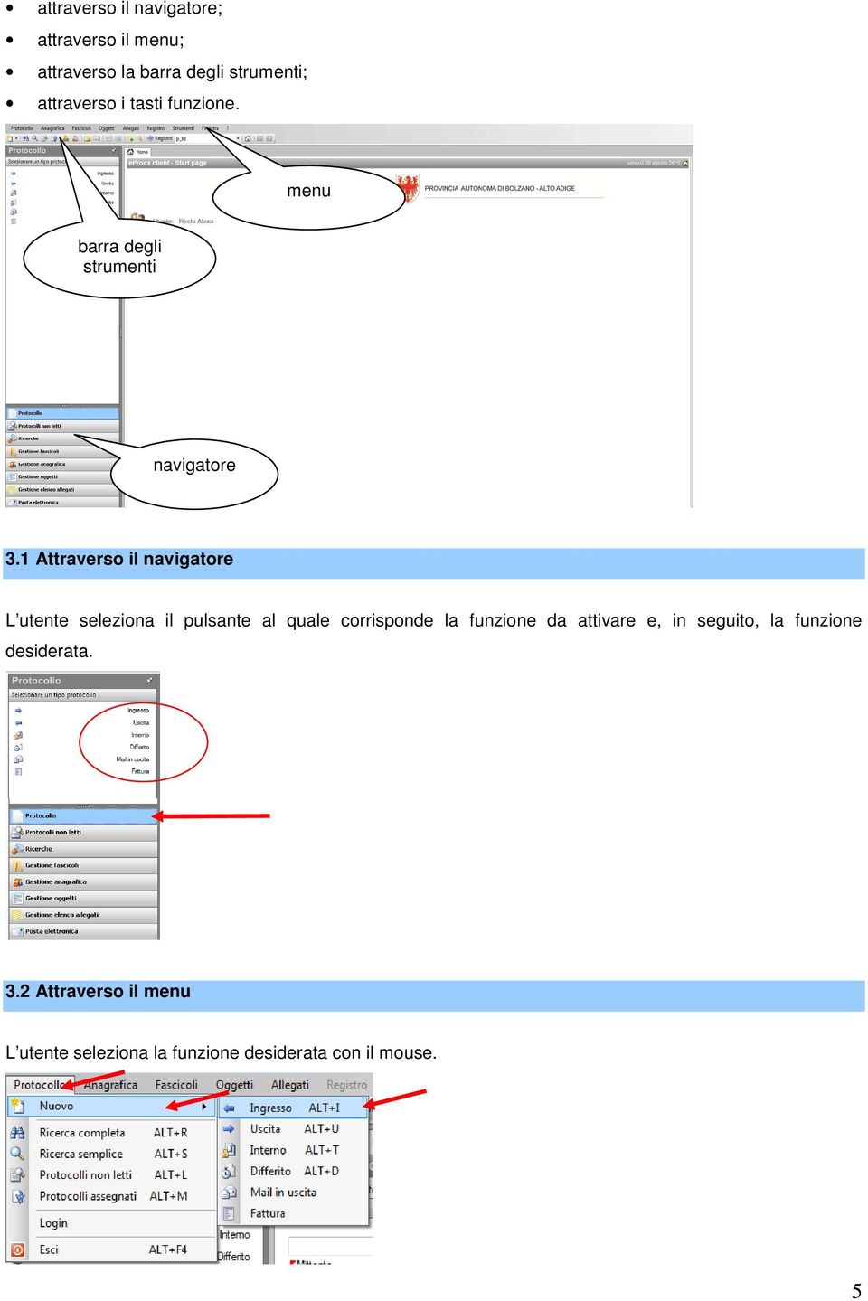 1 Attraverso il navigatore L utente seleziona il pulsante al quale corrisponde la funzione da