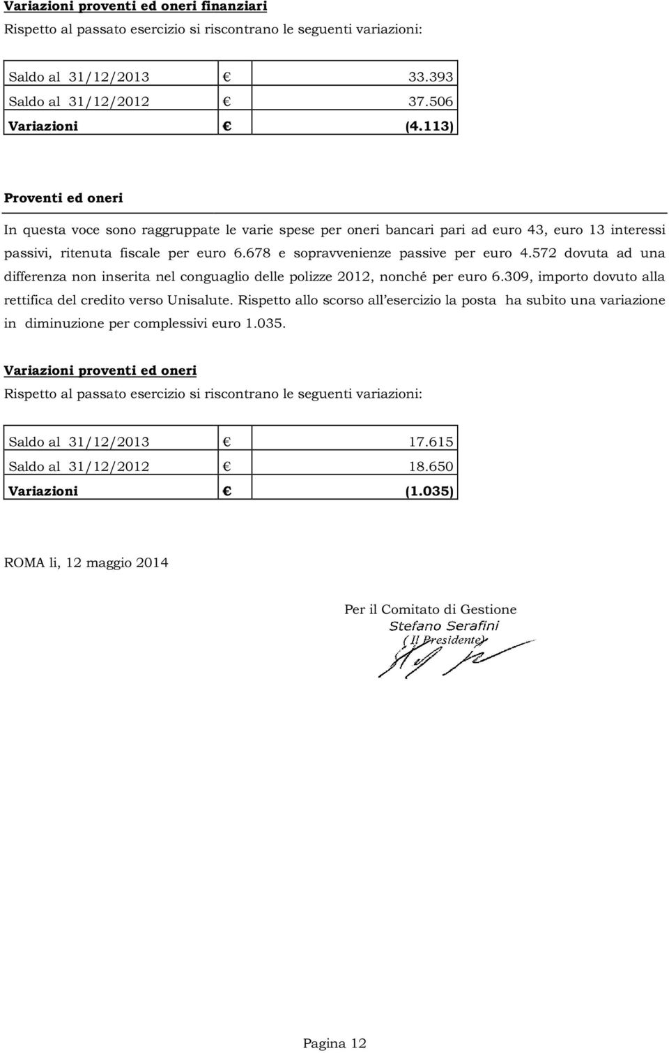 678 e sopravvenienze passive per euro 4.572 dovuta ad una differenza non inserita nel conguaglio delle polizze 2012, nonché per euro 6.