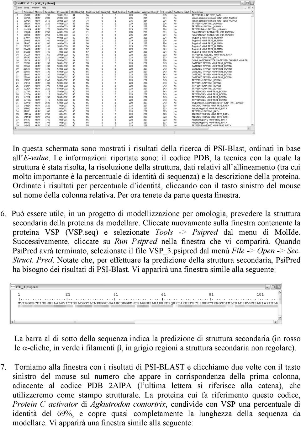 percentuale di identità di sequenza) e la descrizione della proteina. Ordinate i risultati per percentuale d identità, cliccando con il tasto sinistro del mouse sul nome della colonna relativa.