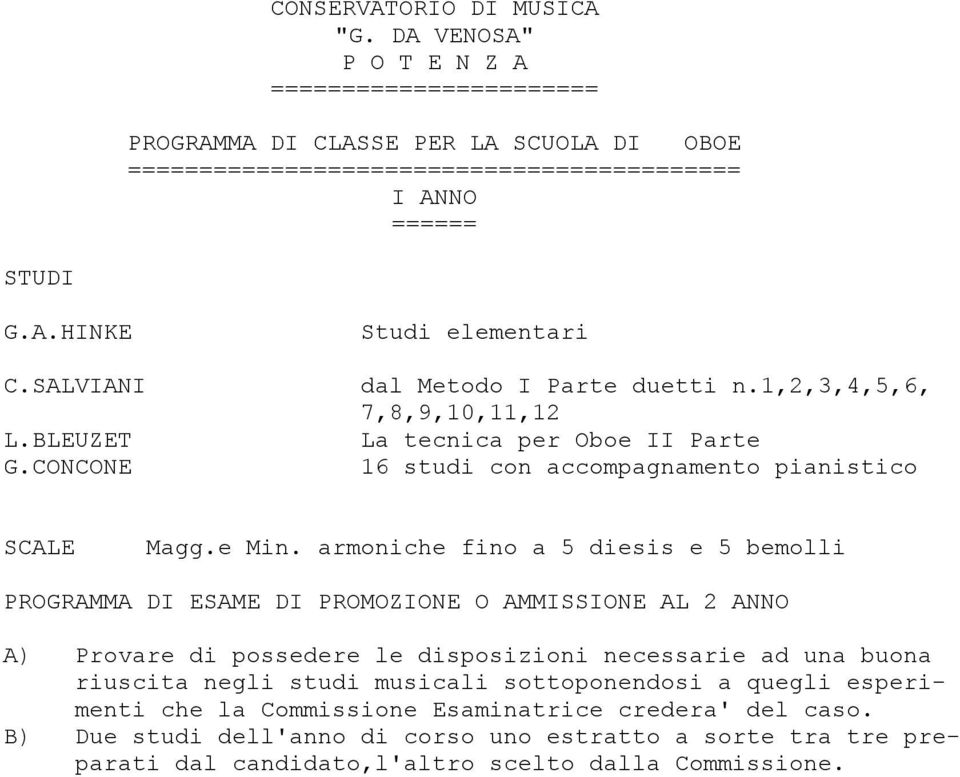 armoniche fino a 5 diesis e 5 bemolli PROGRAMMA DI ESAME DI PROMOZIONE O AMMISSIONE AL 2 ANNO A) Provare di possedere le disposizioni necessarie ad una