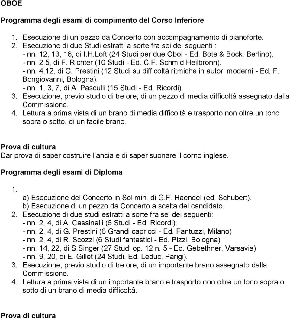 - nn. 4,12, di G. Prestini (12 Studi su difficoltà ritmiche in autori moderni - Ed. F. Bongiovanni, Bologna). - nn. 1, 3,