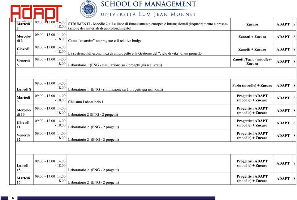 (ENG - simulazione su 2 progetti già realizzati) Lunedì 8 9 10 11 12 Laboratorio 1 (ENG - simulazione su 2 progetti già realizzati) Fazio + Chiusura Laboratorio 1 +