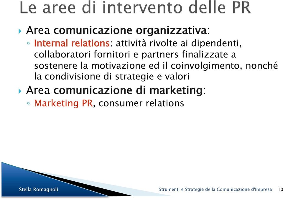 coinvolgimento, nonché la condivisione di strategie e valori Area comunicazione di