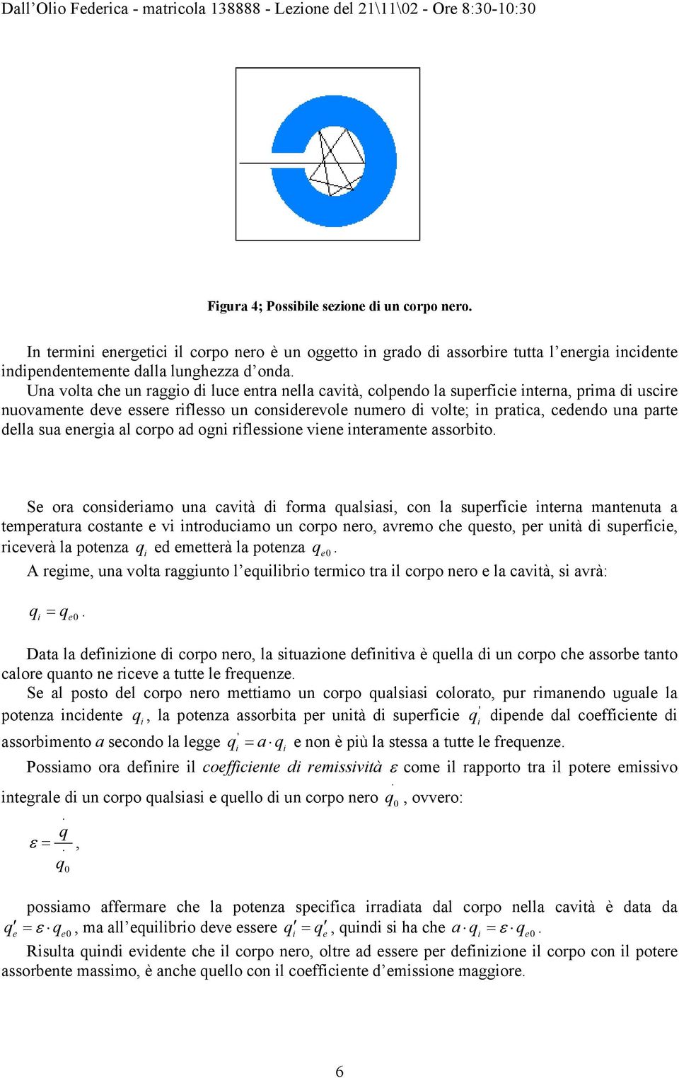 della sua energia al corpo ad ogni riflessione viene interamente assorbito.