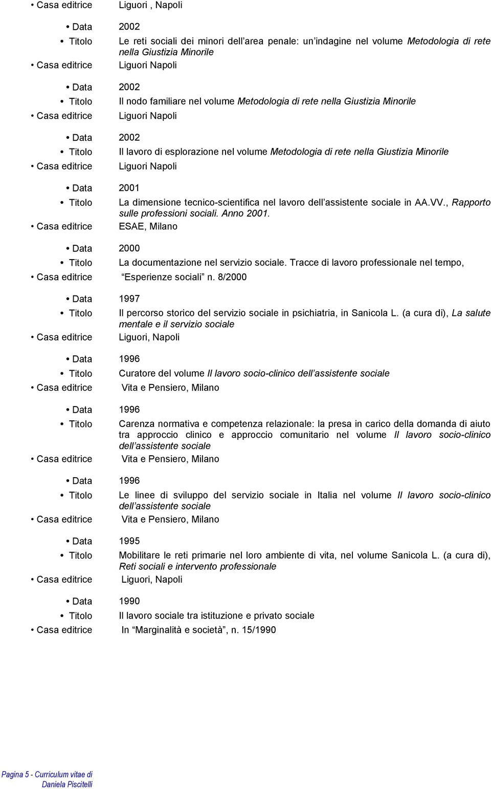 lavoro dell assistente sociale in AA.VV., Rapporto sulle professioni sociali. Anno 2001. ESAE, Milano La documentazione nel servizio sociale.