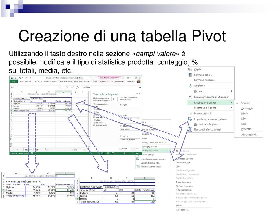 è possibile modificare il tipo di statistica