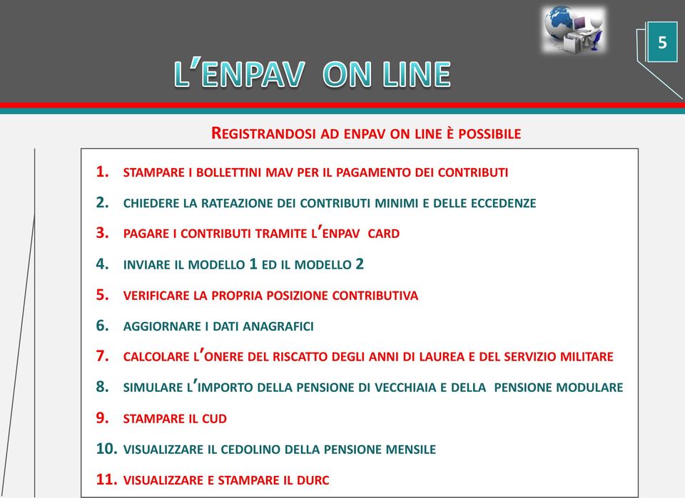 VERIFICARE LA PROPRIA POSIZIONE CONTRIBUTIVA 6. AGGIORNARE I DATI ANAGRAFICI 7.