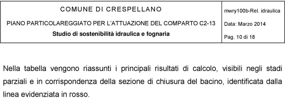 parziali e in corrispondenza della sezione di