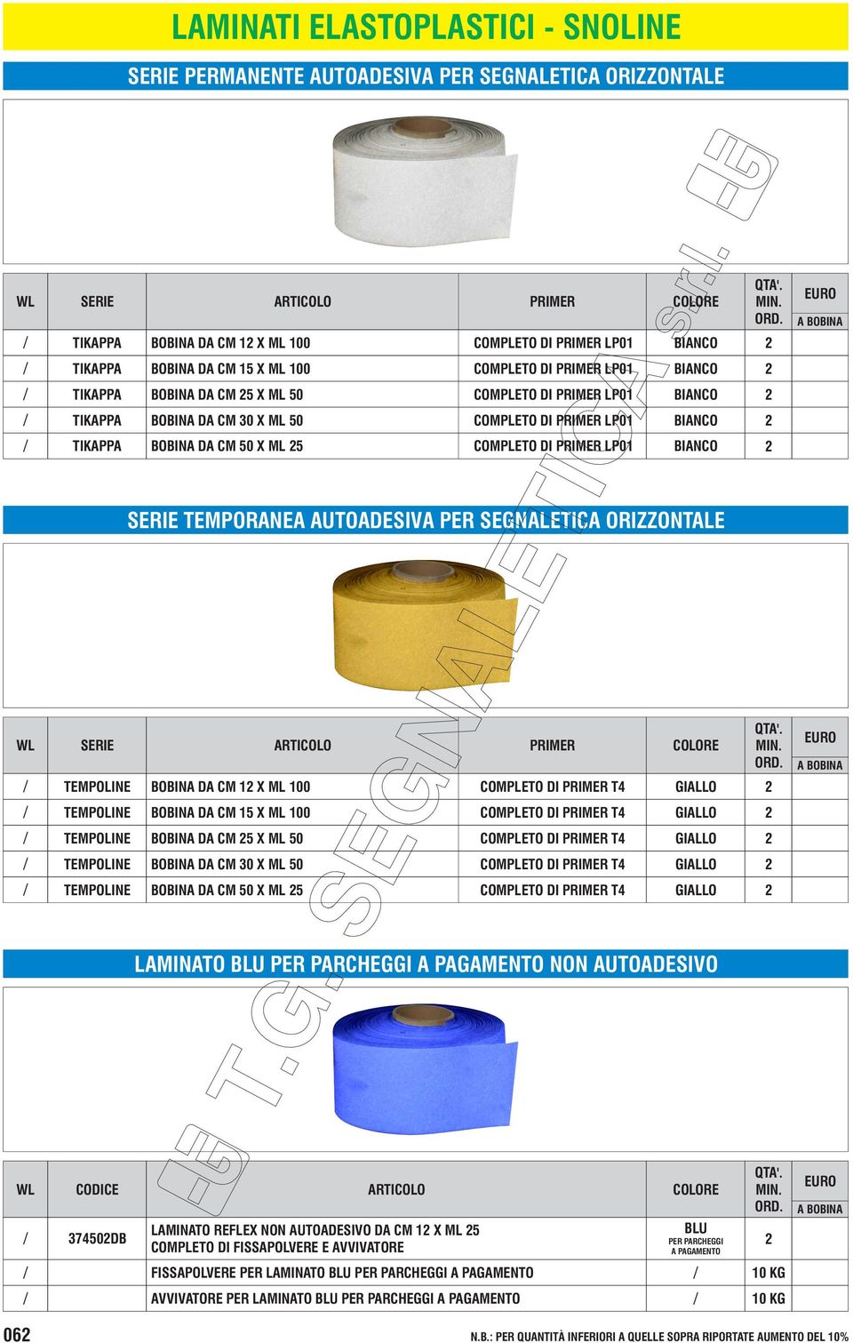 LP01 SERIE TEMPORNE UTODESIV PER SEGNLETIC ORIZZONTLE SERIE TEMPOLINE OIN D CM 1 X ML 100 PRIMER COMPLETO DI PRIMER T4 COLORE QT'.