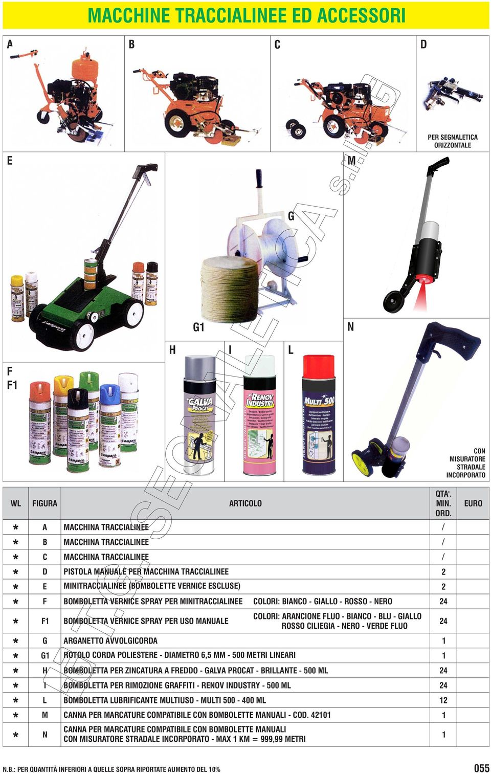 NERO 4 F1 OMOLETT VERNICE SPRY PER USO MNULE COLORI: RNCIONE FLUO - - LU - ROSSO CILIEGI - NERO - VERDE FLUO 4 G RGNETTO VVOLGICORD 1 G1 ROTOLO CORD POLIESTERE - DIMETRO 6,5 MM - 500 METRI LINERI 1 H