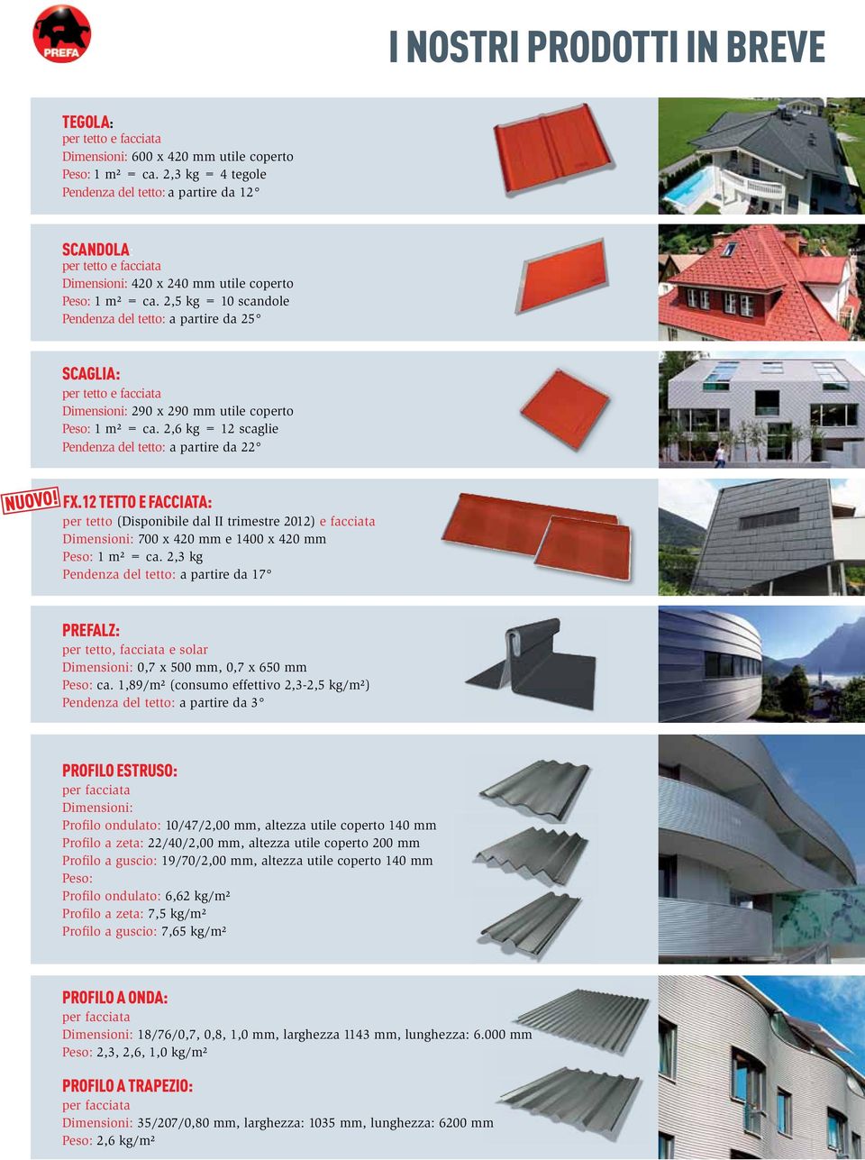 2,5 kg = 10 scandole Pendenza del tetto: a partire da 25 SCAGLIA: per tetto e facciata Dimensioni: 290 x 290 mm utile coperto Peso: 1 m² = ca.