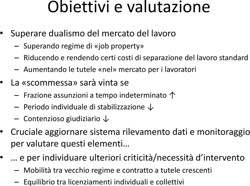 individuale di stabilizzazione Contenzioso giudiziario Cruciale aggiornare sistema rilevamento dati e monitoraggio per valutare questi elementi e per