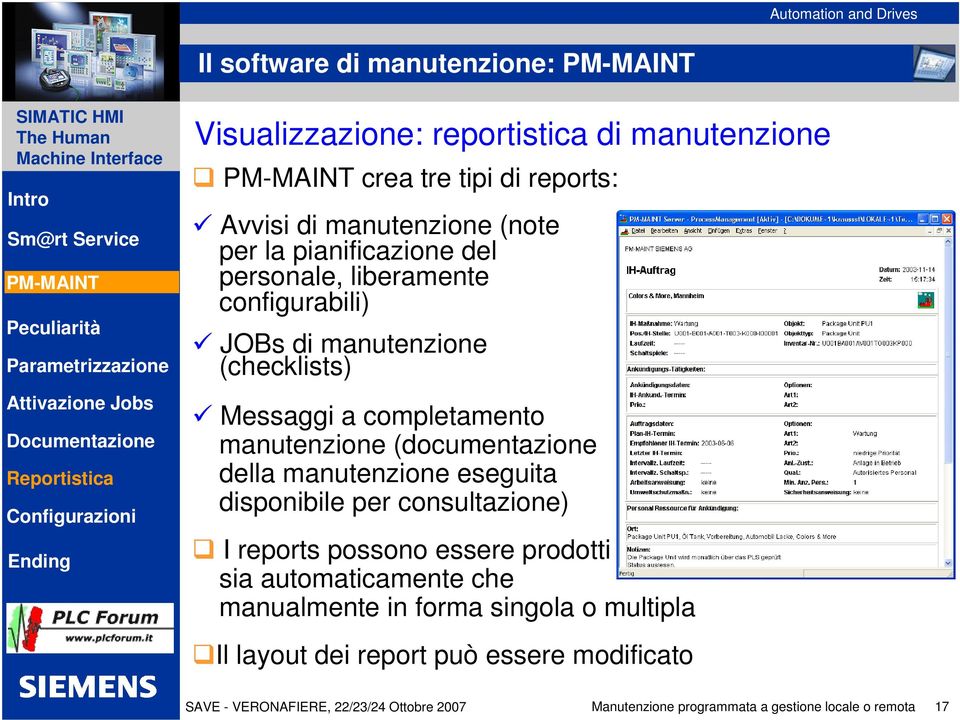 Messaggi a completamento manutenzione (documentazione della manutenzione eseguita disponibile per consultazione) I