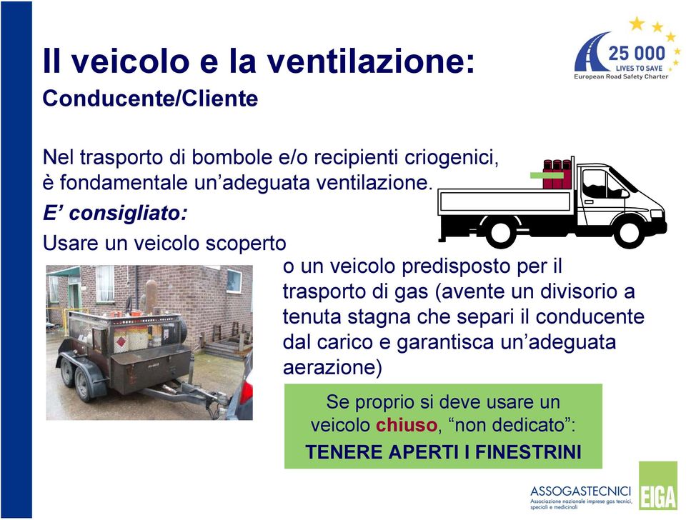 E consigliato: Usare un veicolo scoperto o un veicolo predisposto per il trasporto di gas (avente un