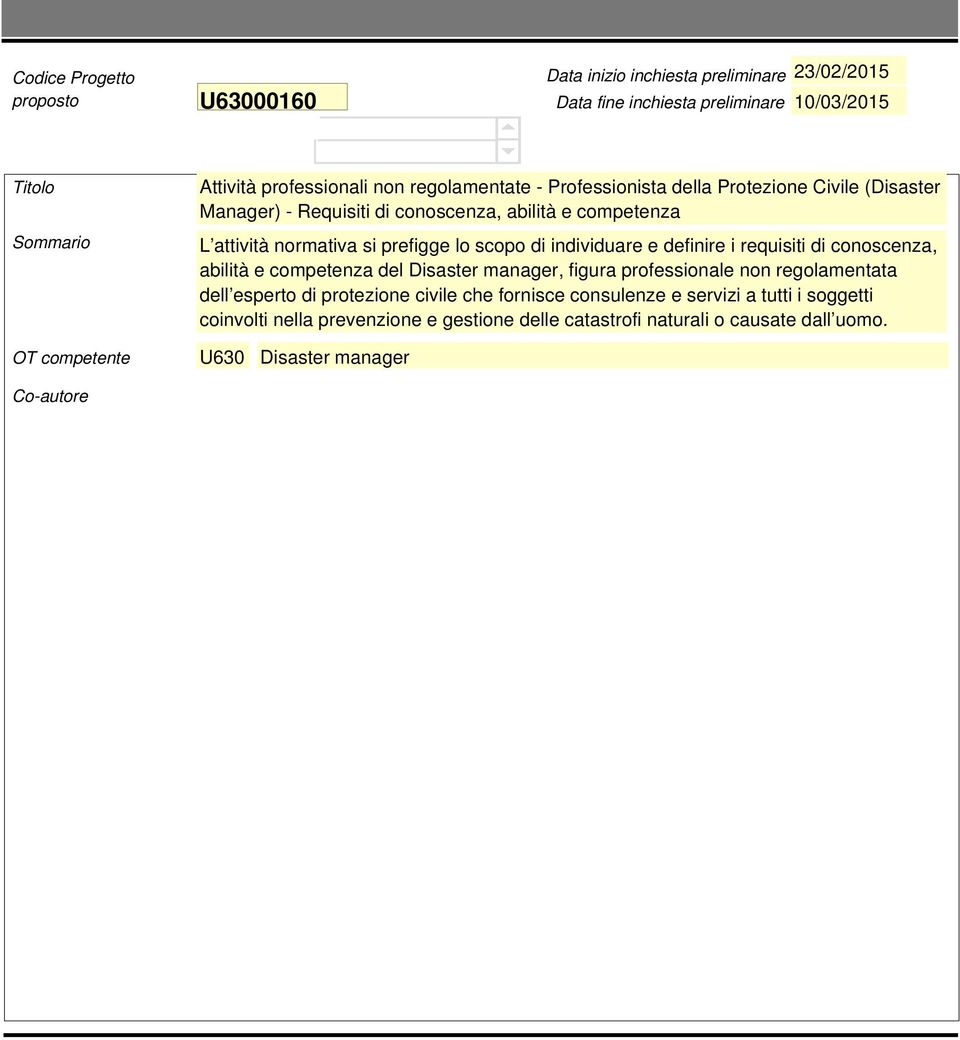 abilità e competenza del Disaster manager, figura professionale non regolamentata dell esperto di protezione civile che fornisce