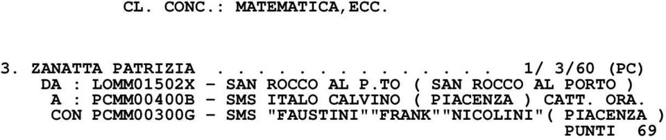 TO ( SAN ROCCO AL PORTO ) A : PCMM00400B - SMS ITALO