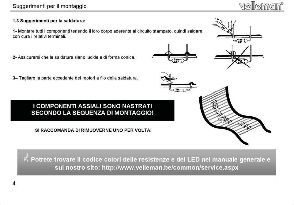 relativi terminali. 2- Assicurarsi che le saldature siano lucide e di forma conica.