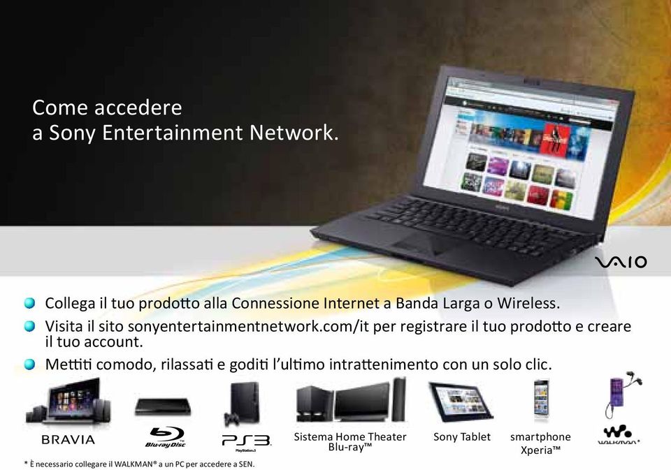 Visita il sito sonyentertainmentnetwork.com/it per registrare il tuo prodotto e creare il tuo account.