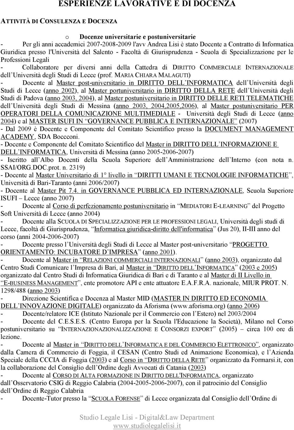 COMMERCIALE INTERNAZIONALE dell Università degli Studi di Lecce (prof.