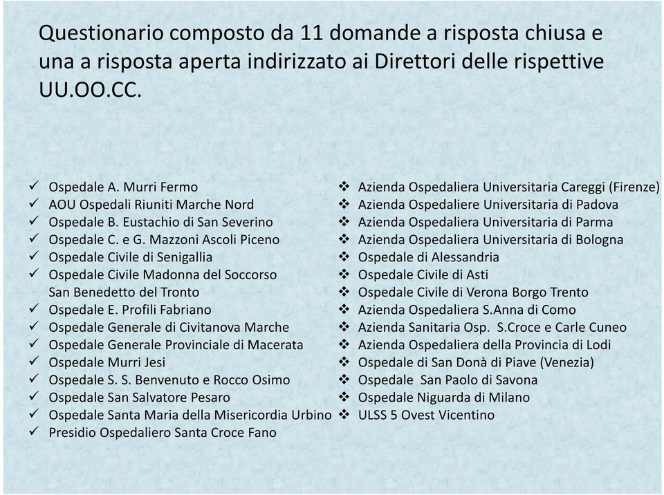 Profili Fabriano Ospedale Generale di Civitanova Marche Ospedale Generale Provinciale di Macerata Ospedale Murri Jesi Ospedale S.