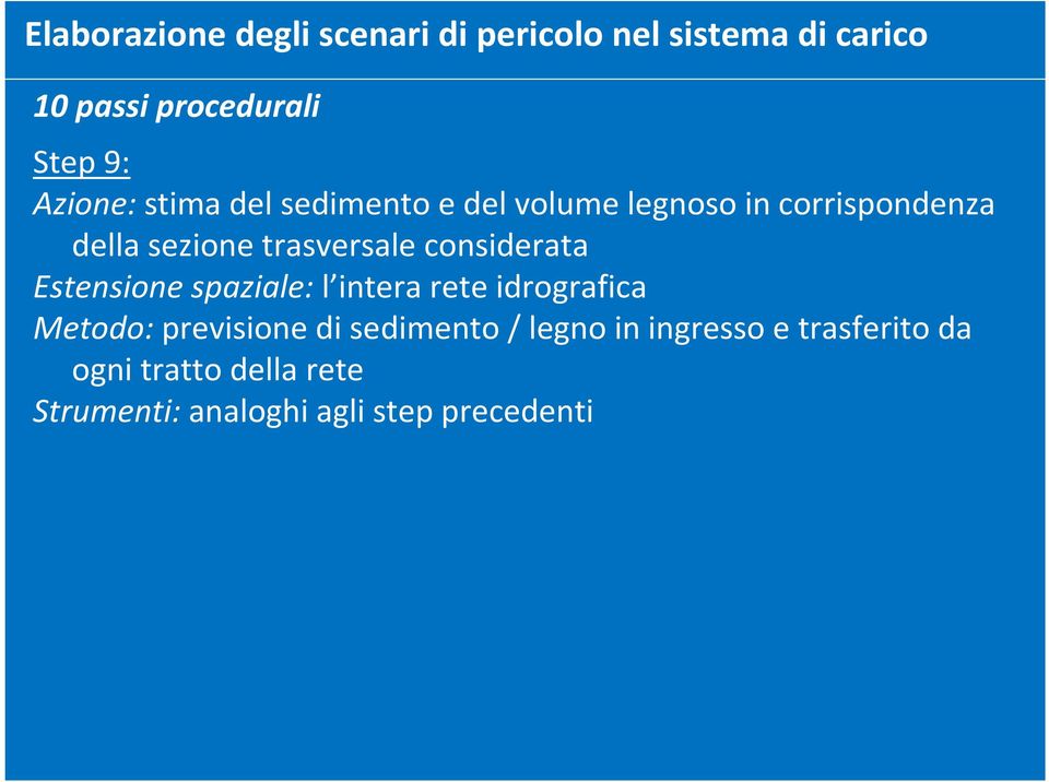 considerata Estensione spaziale: l intera rete idrografica Metodo:previsione di sedimento /