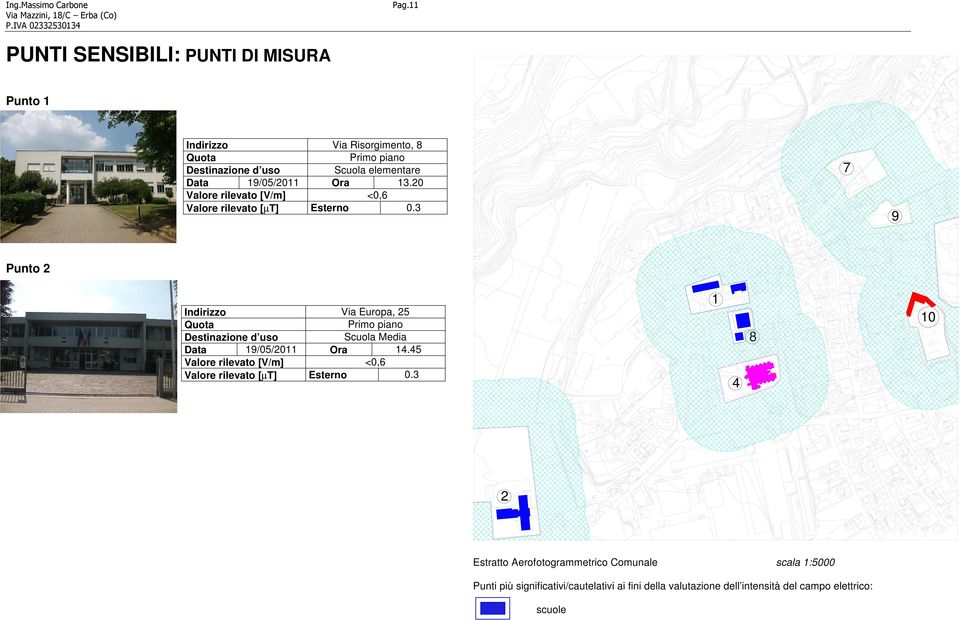 3 7 9 Punto 2 Indirizzo Via Europa, 25 Primo piano Destinazione d uso Scuola Media Data 19/05/2011 Ora 14.