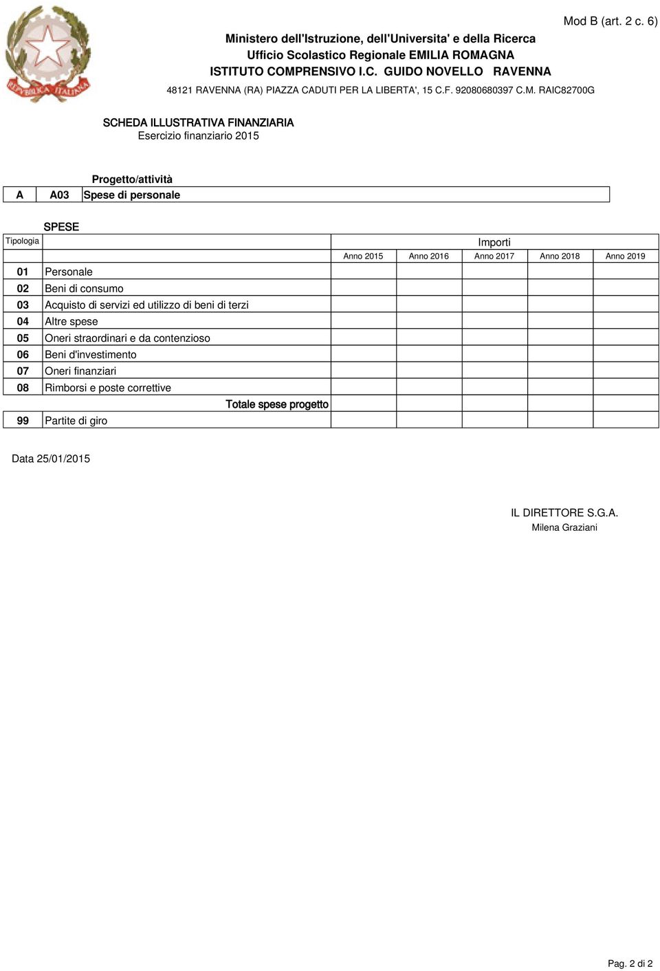 contenzioso 06 Beni d'investimento 07 Oneri finanziari 08 Rimborsi e poste