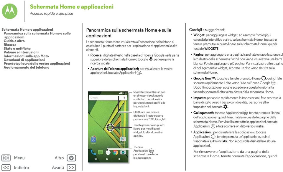 schermata Home viene visualizzata all'accensione del telefono e costituisce il punto di partenza per l'esplorazione di applicazioni e altri elementi.