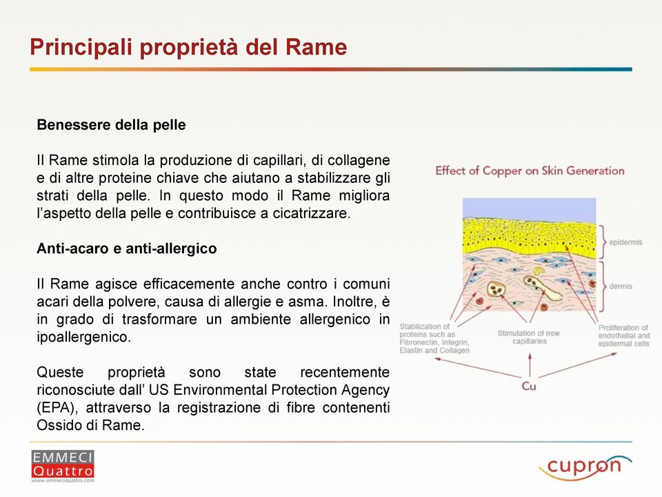 Anti-acaro e anti-allergico Il Rame agisce efficacemente anche contro i comuni acari della polvere, causa di allergie e asma.