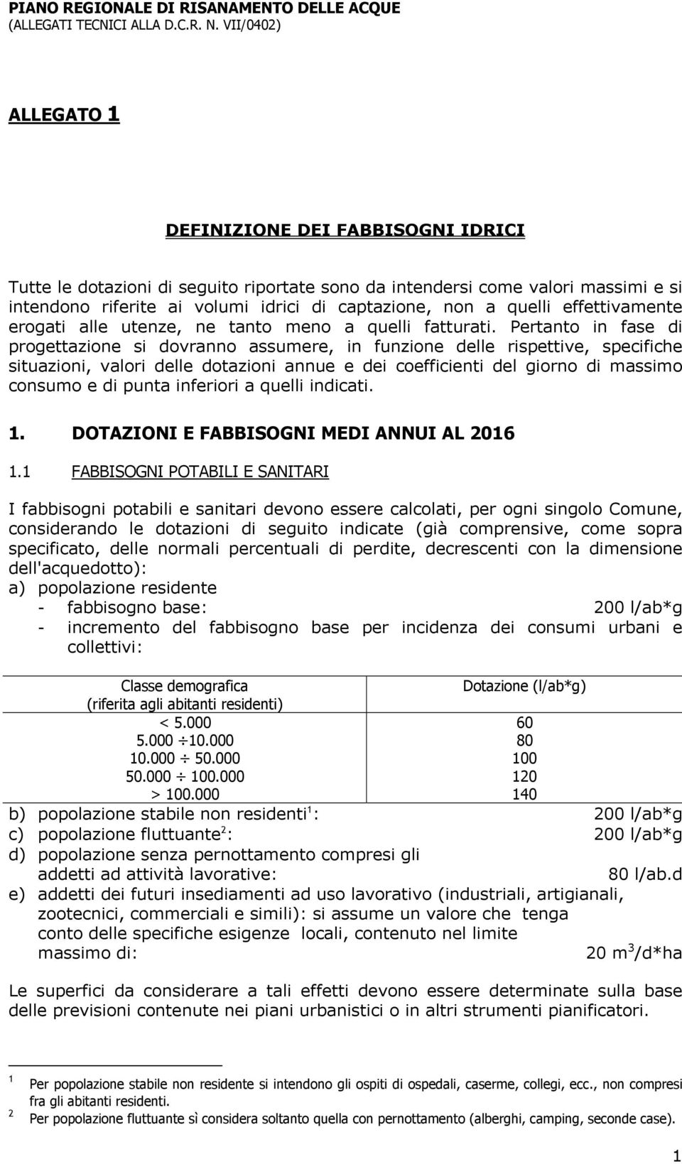 Pertanto in fase di progettazione si dovranno assumere, in funzione delle rispettive, specifiche situazioni, valori delle dotazioni annue e dei coefficienti del giorno di massimo consumo e di punta