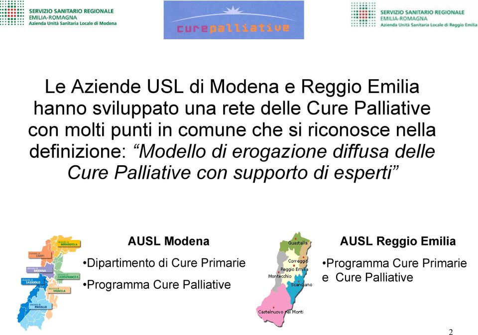 diffusa delle Cure Palliative con supporto di esperti AUSL Modena Dipartimento di Cure